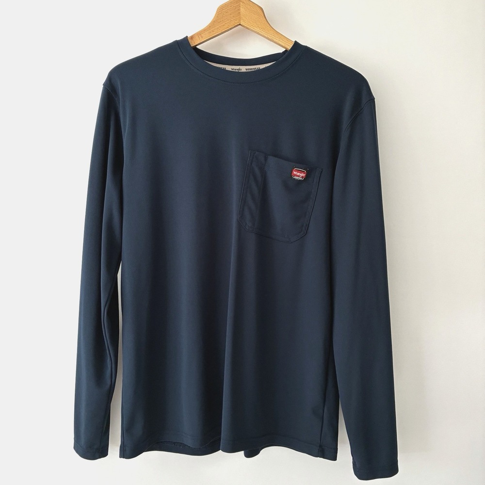 Wrangler Workwear Men's N Navy Long Sleeve Performance Work Pocket T-Shirt UPF